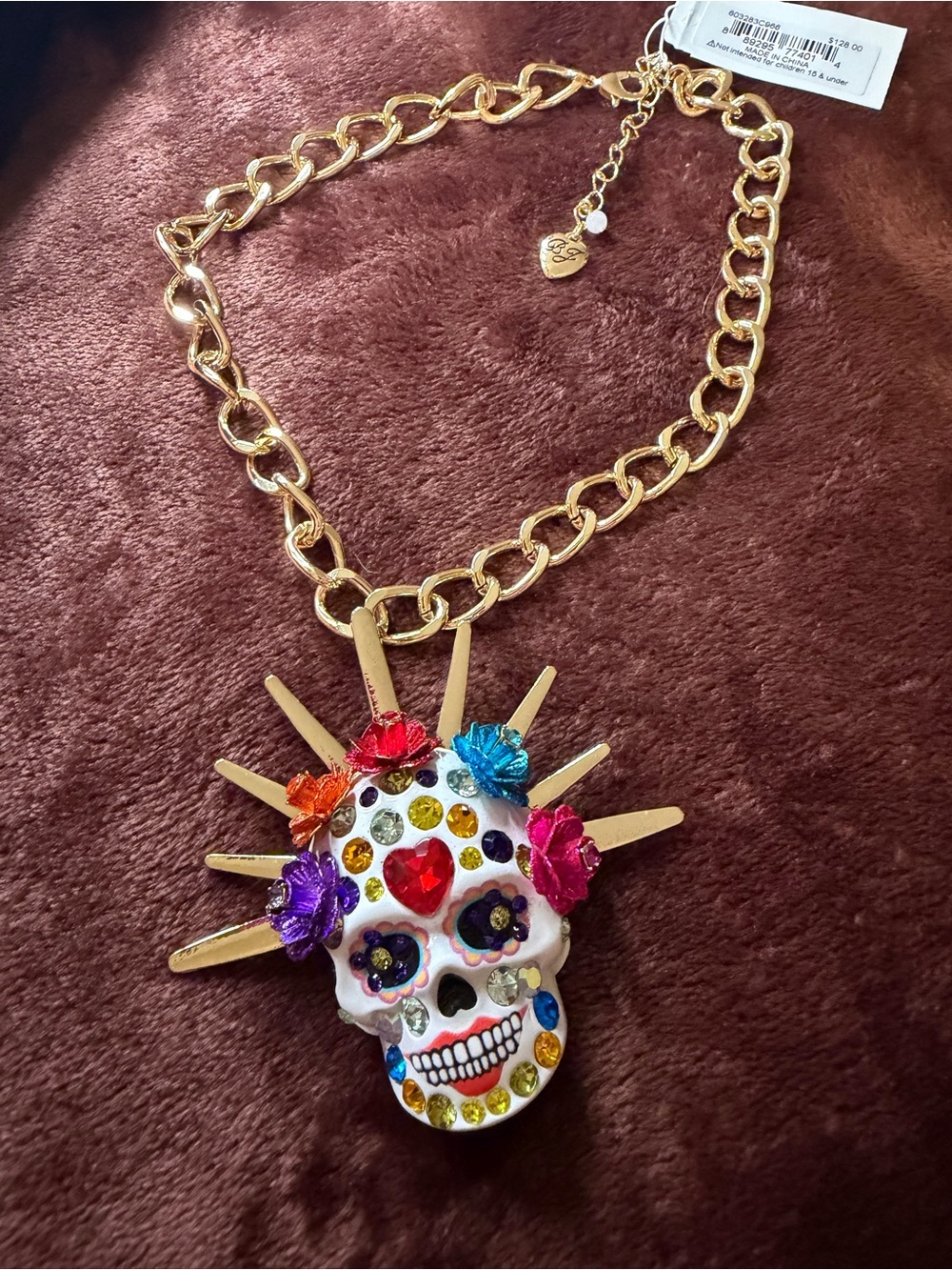 NWT Betsey Johnson Sugar Skull Bride Rhinestone Statement Necklace MSRP $128
